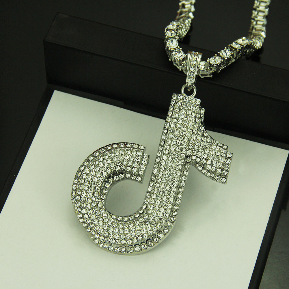 Silver Hip Hop Tik Tok Necklace Note Pendant