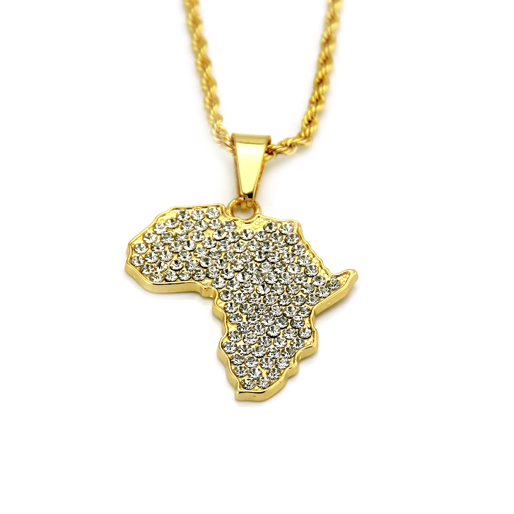 Crystal Pendant African Continent Hip Hop Necklace