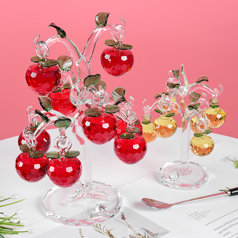 Crystal Apple Tree Red Lantern Apple White Crystal Cherry Tree Living Room Decorations Gift Box Glass Tree