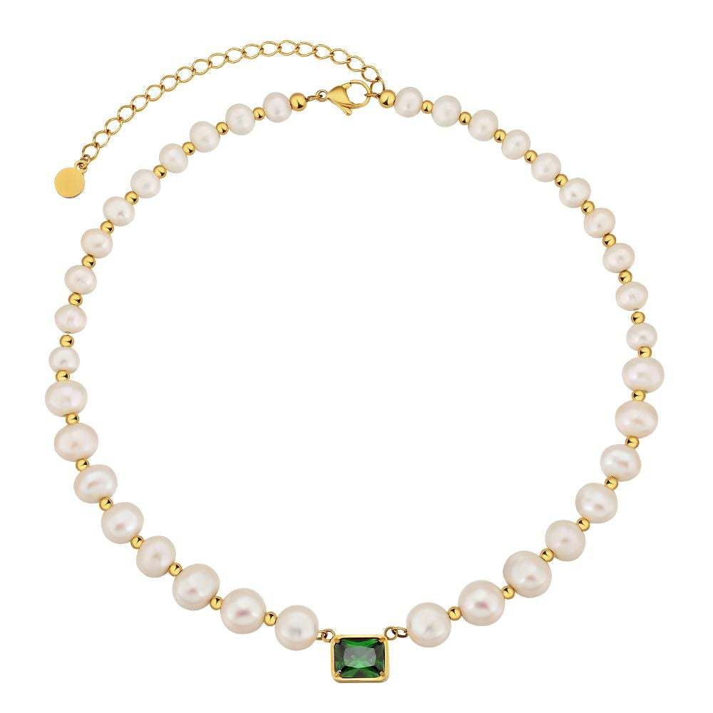 French Freshwater Pearl Necklace, Light Luxury, Minority, Ruby Emerald Pendant, Jewelry Wholesale