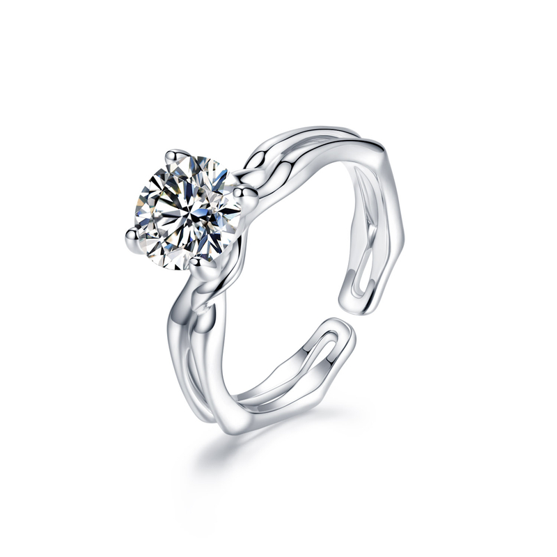 Water Wave Ring 925 Sterling Silver Plated 14k White Gold Moissanite Ring