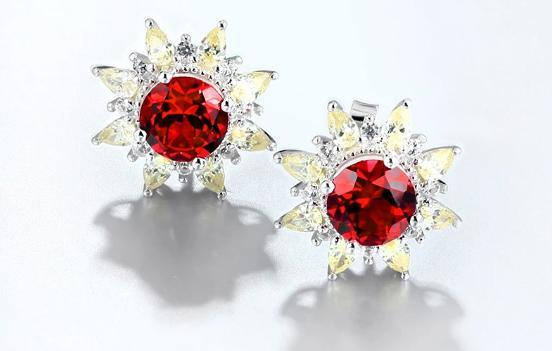 Ruby Sterling Silver Stud Earring for Women Fine Jewelry Ruby Yellow Zircon Romantic Style