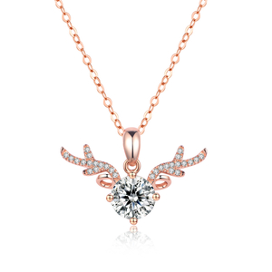 Rose Gold Lovely Deer 925 Sterling Silver Plated 14K Platinum Moissanite Necklace