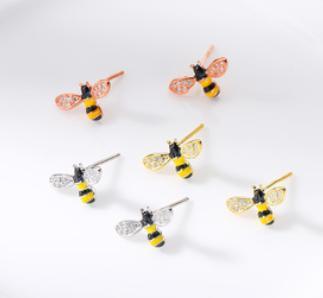 Cute Animal Series 925 Sterling Silver Gold-plated Honeybee Earrings