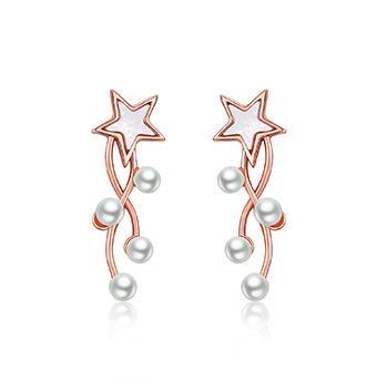 Stars Hang Pearls 925 Sterling Silver Plated Women's Cute Earrings