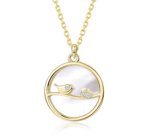 Source S925 Jewelry Sterling Silver Korean White Fritillaria Round Card Pendant Bird Necklace