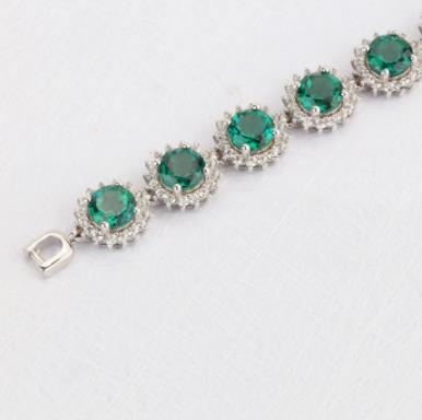 Artificial Emerald Round women's fashion 925 Sterling Silver classic Bracelet