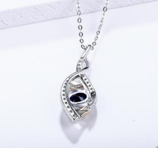 Blue Sapphire Pendant Necklace for Women Real 925 Sterling Silver Jewelry Fine Fashion Jewellery Gifts