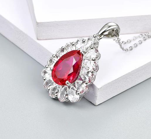 Red Ruby Sterling Silver-Pendant Created Red Ruby Women Silver Pendant Gift Pendants