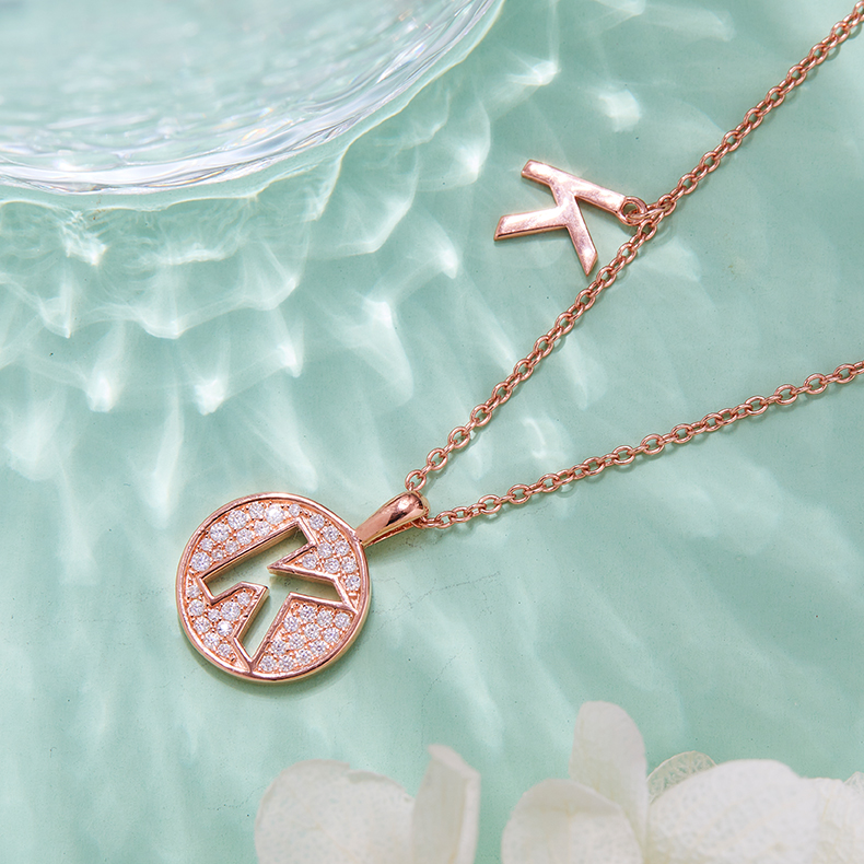 Alphabetic series K Lovely Rose Gold Necklace