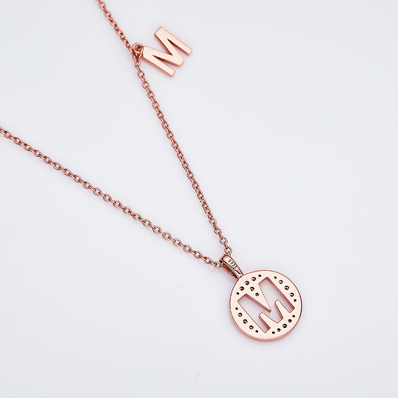 Alphabetic series M Lovely Rose Gold Necklace