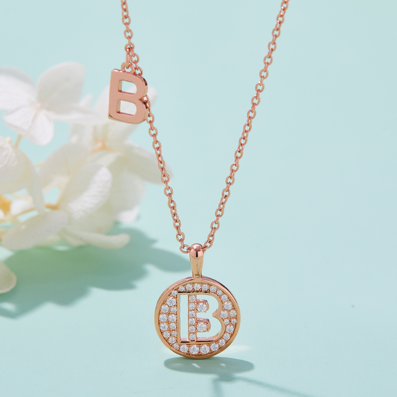 Alphabetic series B Lovely Rose Gold Necklace