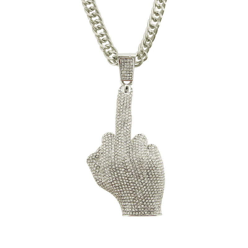 Hip Hop Satire Silver Color Necklace Moissanite Pendant