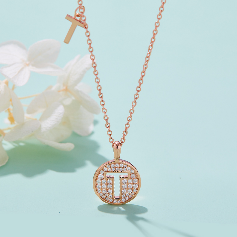 Alphabetic series T Lovely Rose Gold Necklace