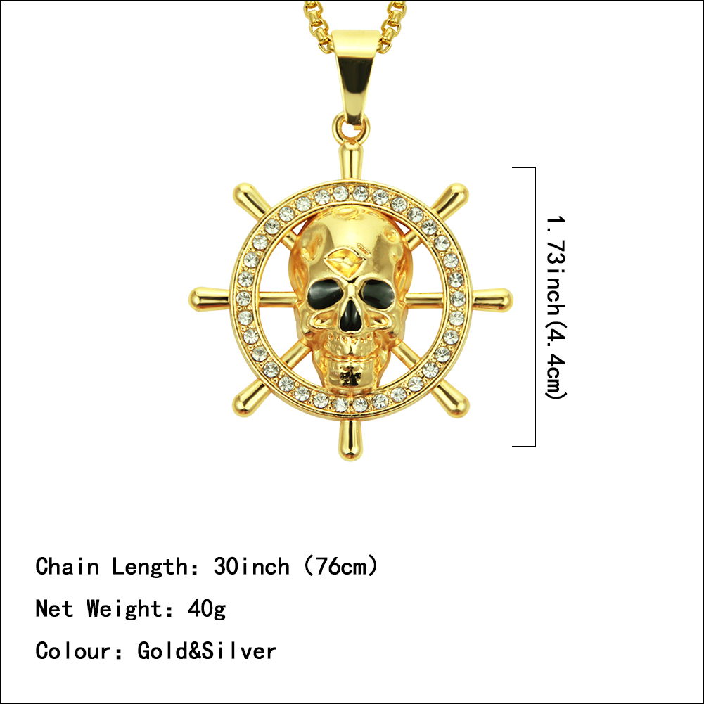 Hip Hop Pirate Skull Rudder Necklace Pendant