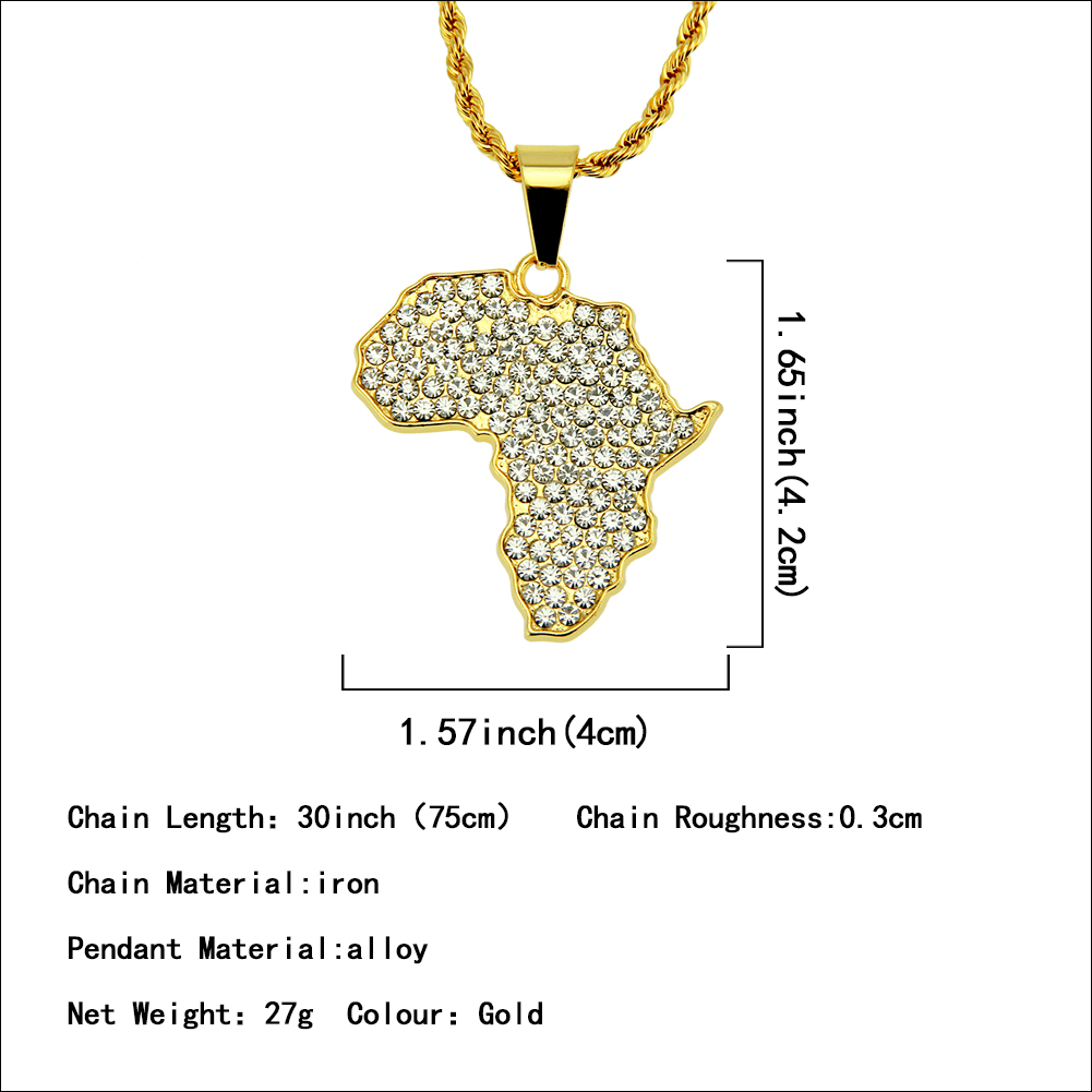 Crystal Pendant African Continent Hip Hop Necklace