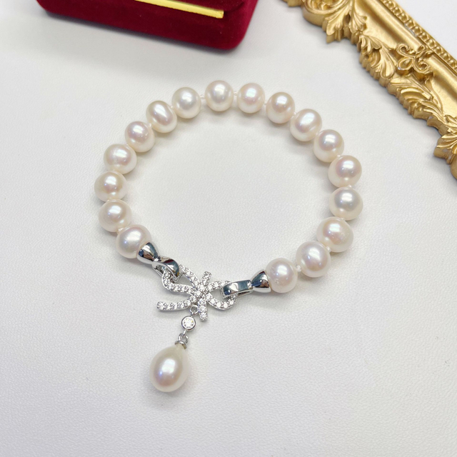 Fashion Matching Freshwater Pearl Bracelet Lady Diamond Bow Pearl Bracelet Pearl Jewelry Wholesale