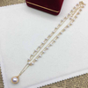 14k Gold Injection French Style Double-layer babysbreath Studded Natural Pearl Clavicle Chain Necklace