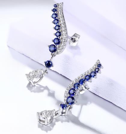 Sapphire Sterling Silver Earrings Classic Sapphire Jewelry Top Quality