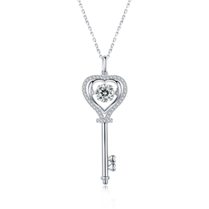 Magic Key 925 Sterling Silver Plated 14K Platinum Moissanite Necklace