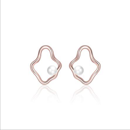 Irregular Wave 925 Sterling Silver Plated Women's Pearl Earrings