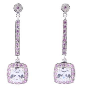 Pink Purple Gem 925 Sterling Silver Plated Fashion Earrings