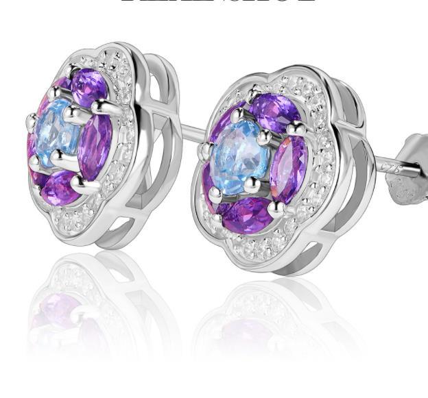 Purple Moissanite Flowers 925 Sterling Silver Plated Fashion Earrings