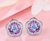 Purple Moissanite Flowers 925 Sterling Silver Plated Fashion Earrings