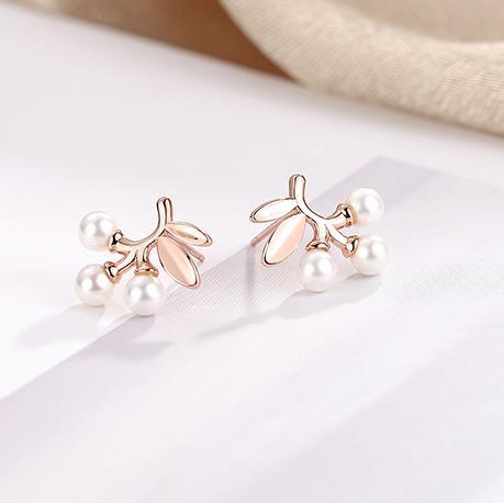 Flower And Fruit Series 925 Sterling Silver Plated Women's Pearl Earrings