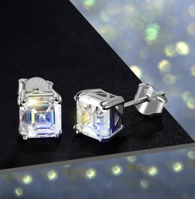 White Transparent Square Cut Gem Earrings 925 Sterling Silver Gold Plating Earrings