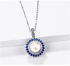 Natural Pearl Sterling Silver Women's Pendant Round Sapphire Classic Style