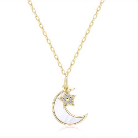 S925 Silver Necklace Star Moon Shell Jewelry Chain Gift Fantasy Moon And Star