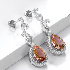 Pear Shaped Cut Brown Gem Diamond with 925 Sterling Silver Gold Plated Women's Earrings