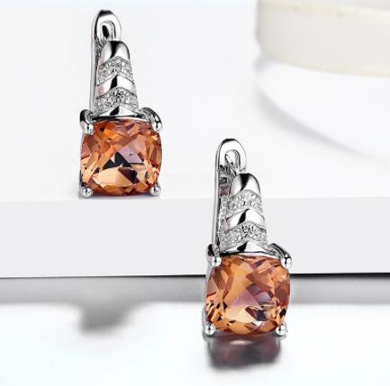 Sparkling Gem 925 Sterling Silver Gold Plated Women's Earrings