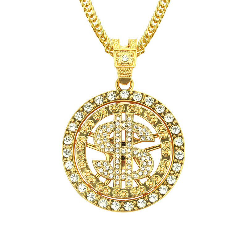 Hip Hop Gold Dollar Pendant Necklace