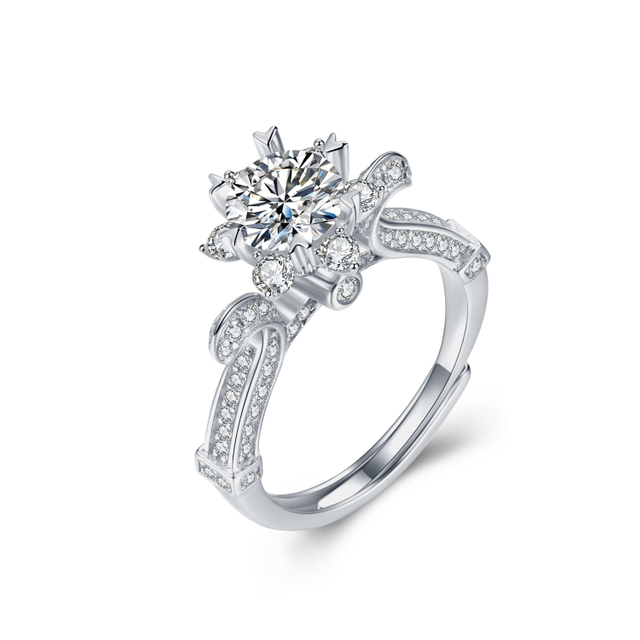 Flower Design Romantic Proposal RING 925 Sterling Silver Platinum Plated Moissanite Ring