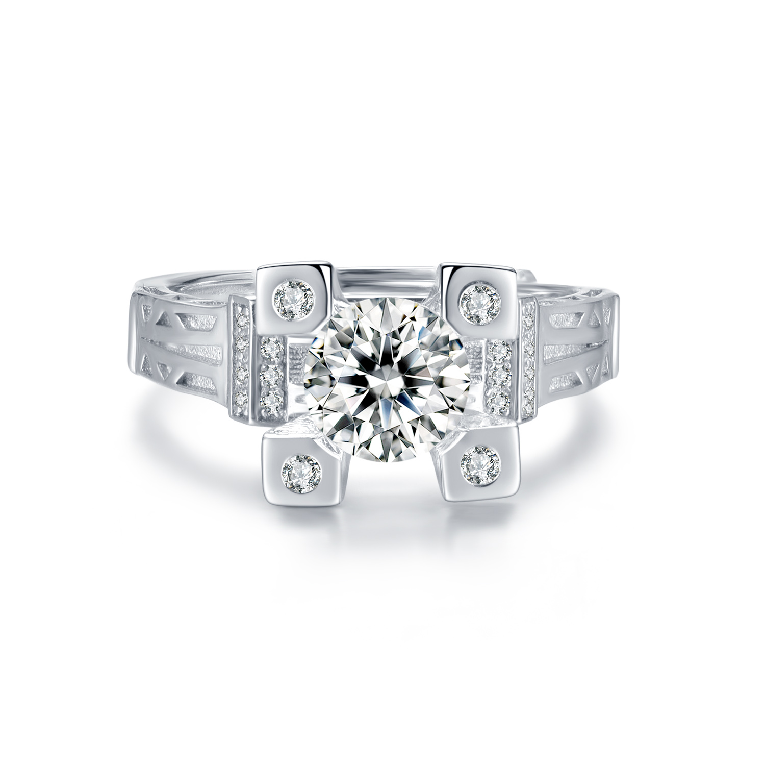 Distinctive VVS High Quality 925 Sterling Silver Moissanite Ring