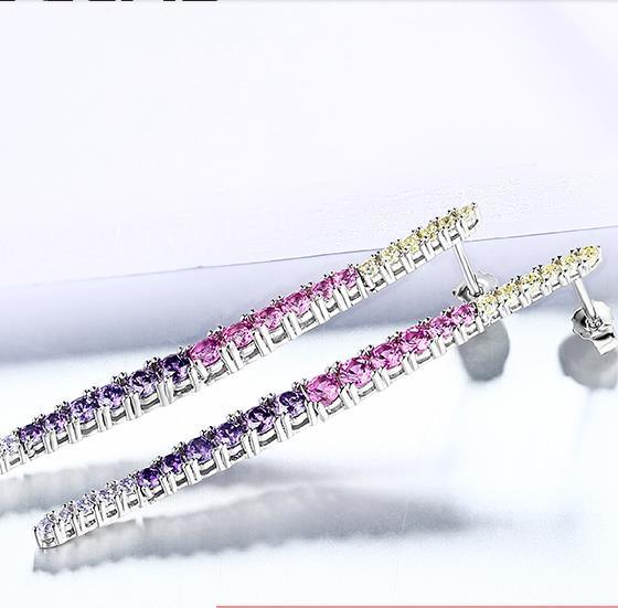 Colorful Zircon Silver Earrings Women's Exquisite Jewelry