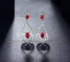 925 Sterling Silver Jewelry Rubi Gemstones Diamond Dangle Drop Earrings for Women Red Crystal