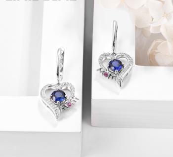 Sapphire Earrings 925 Sterling Silver Material Female Exquisite Sapphire Heart Shaped Earrings Gift Party