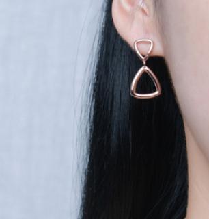 Double Triangle 925 Sterling Silver Gold Plated Women's Earrings