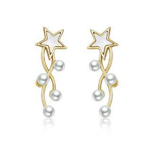 Stars Hang Pearls 925 Sterling Silver Plated Women's Cute Earrings