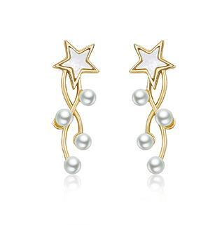 Stars Hang Pearls 925 Sterling Silver Plated Women's Cute Earrings