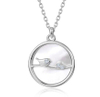 Source S925 Jewelry Sterling Silver Korean White Fritillaria Round Card Pendant Bird Necklace