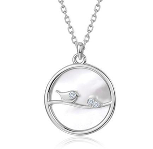 Source S925 Jewelry Sterling Silver Korean White Fritillaria Round Card Pendant Bird Necklace