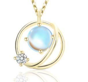 Fashionable New Korean Cosmic Moonstone 925 Silver Necklace Small Fresh Dream Planet