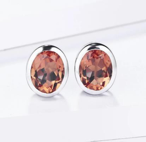 Coffee Oval Gem Earrings 925 Sterling Silver Gold Plating Earrings