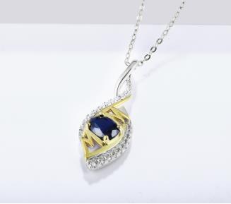 Blue Sapphire Pendant Necklace for Women Real 925 Sterling Silver Jewelry Fine Fashion Jewellery Gifts