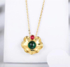 18K Gold Round Emerald Ruby Wedding Engagement Female Pendant Necklace Exquisite Jewelry