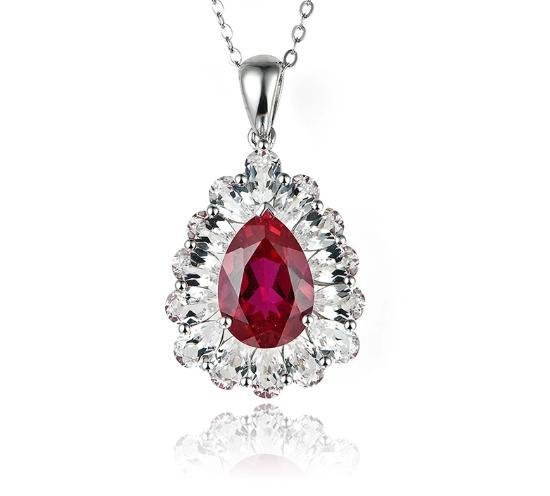 Red Ruby Sterling Silver-Pendant Created Red Ruby Women Silver Pendant Gift Pendants